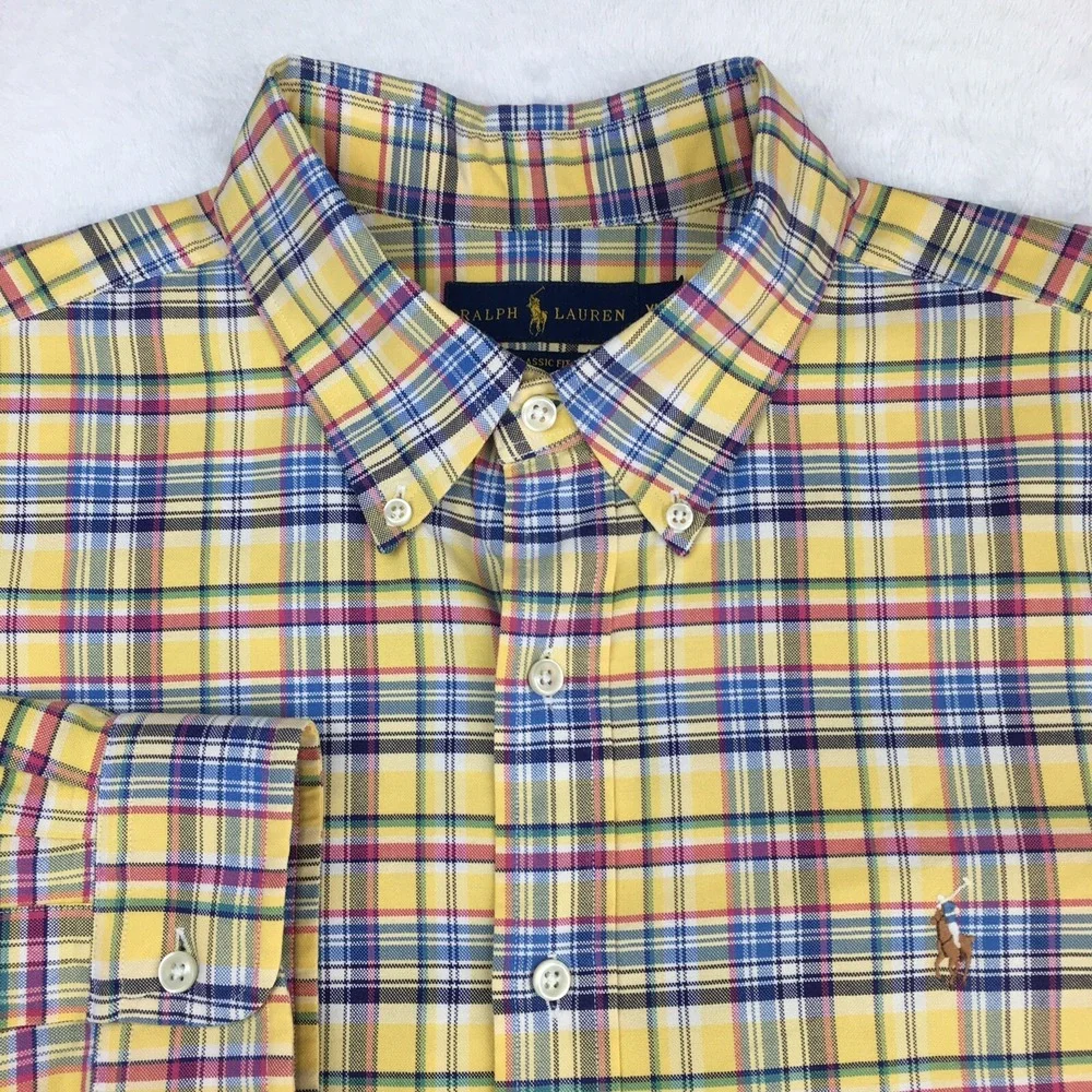 Ralph Lauren Shirt Mens XL Yellow Plaid Classic Fit Embroidered Long Sleeves - Picture 2 of 10